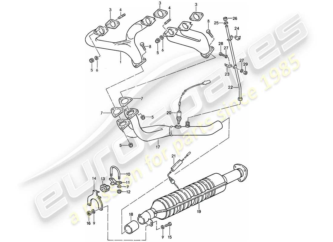 porsche 1988 (924s) sistema di scarico - catalizzatore schema delle parti
