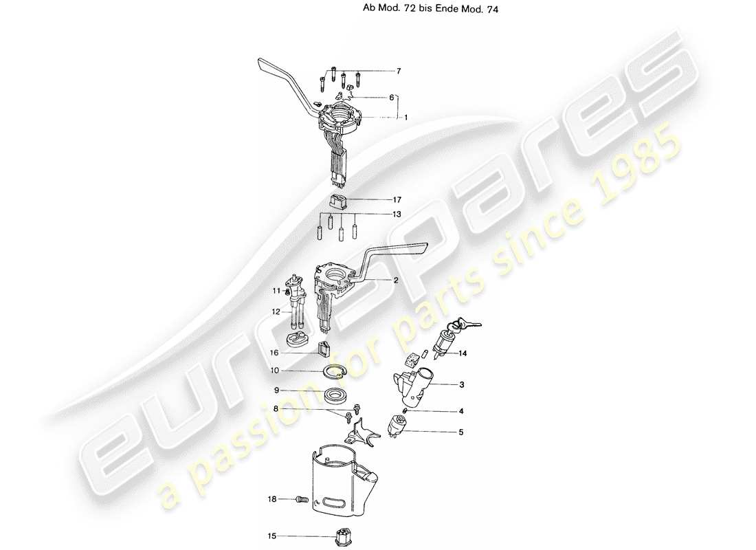 porsche 1972 (914) interruttore piantone dello sterzo - d - mj 1972>> - mj 1974 schema delle parti