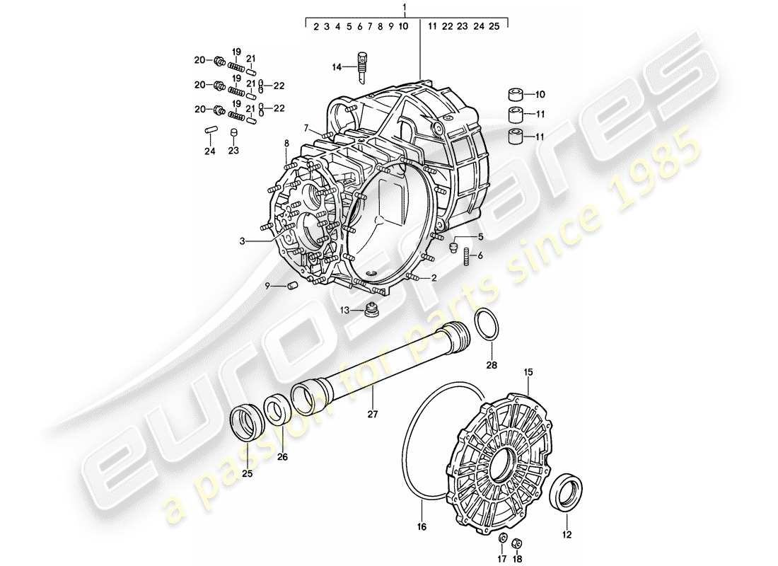 porsche 1987 (911) trasmissione di ricambio - cassa trasmissione diagramma delle parti