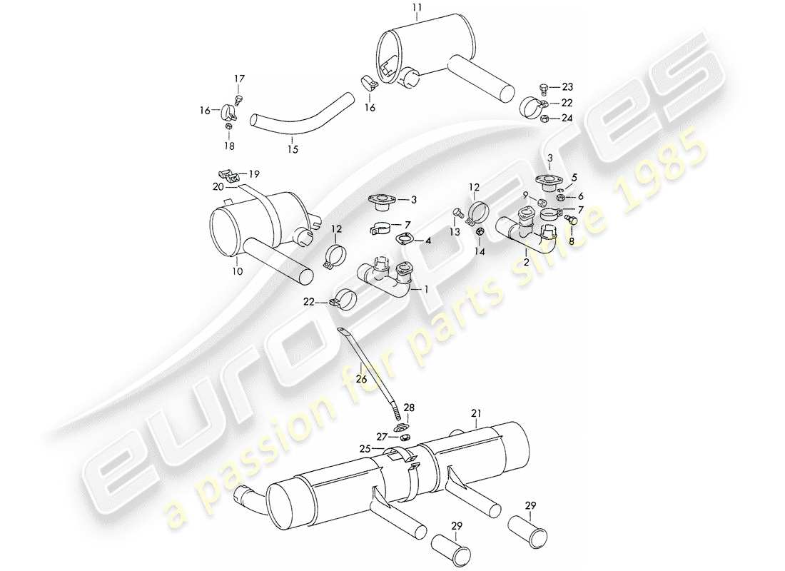 porsche 1964 (356b/356c) impianto di scarico diagramma delle parti