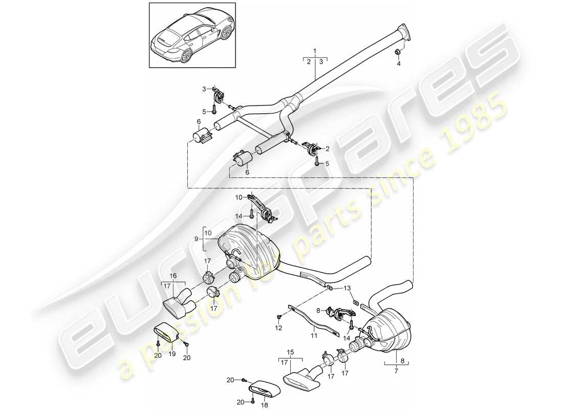 porsche 2014 (panamera 970) impianto di scarico diagramma delle parti