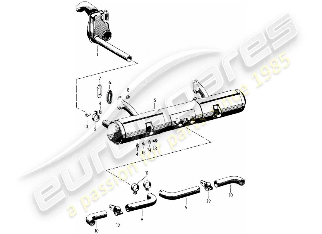 porsche 1963 (356b/356c) sistema di scarico - riscaldatore - vecchia versione schema delle parti