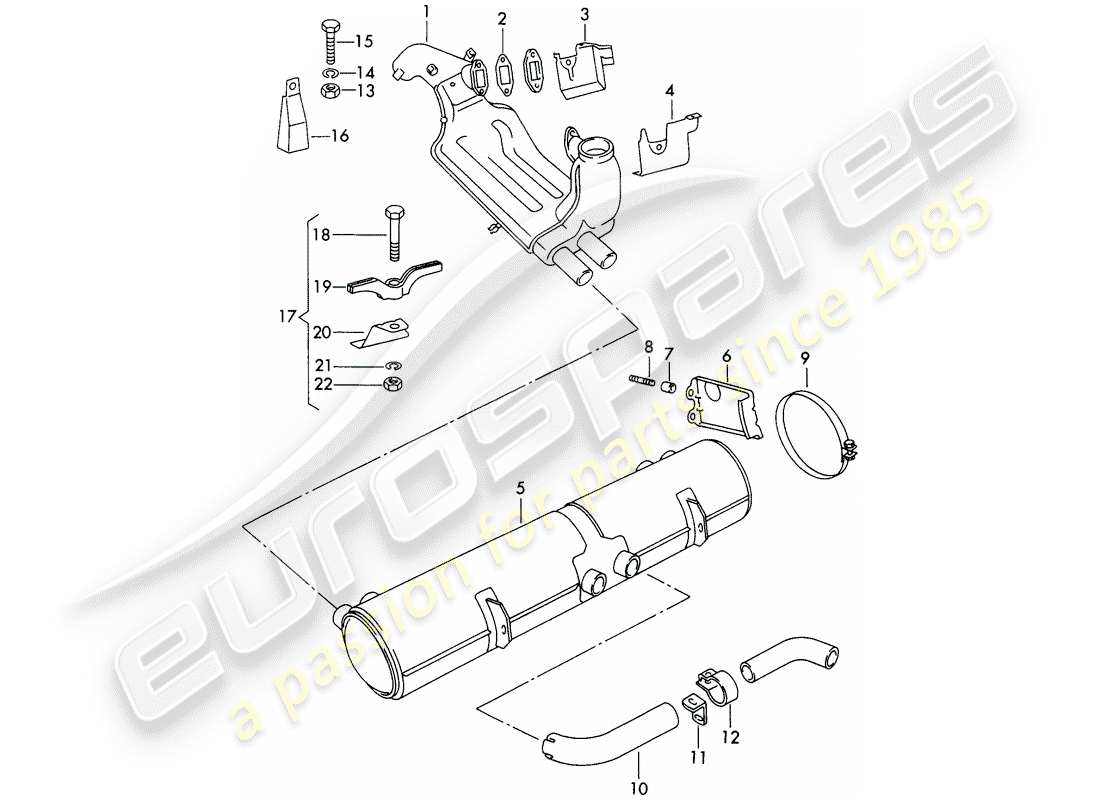 porsche 1963 (356b/356c) sistema di scarico - riscaldatore - nuovo design schema delle parti