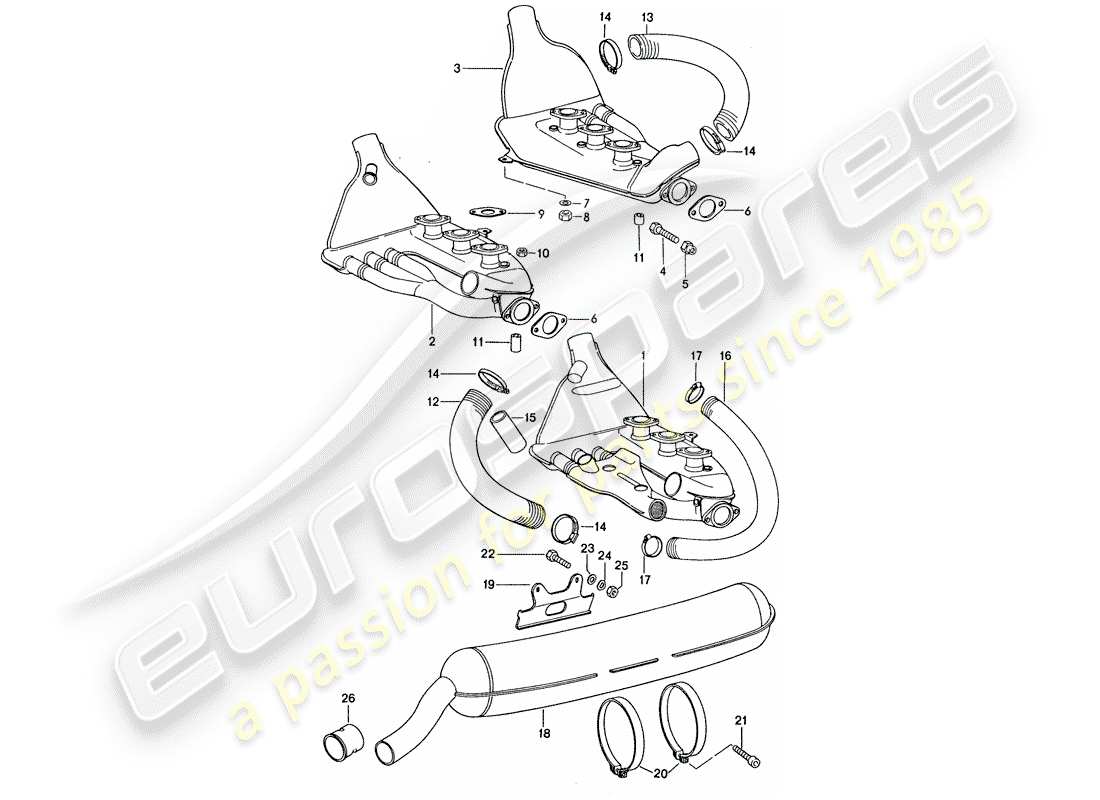 porsche 1977 (911) sistema di scarico - d - mj 1974>> - d - mj 1974>> - mj 1974 schema delle parti