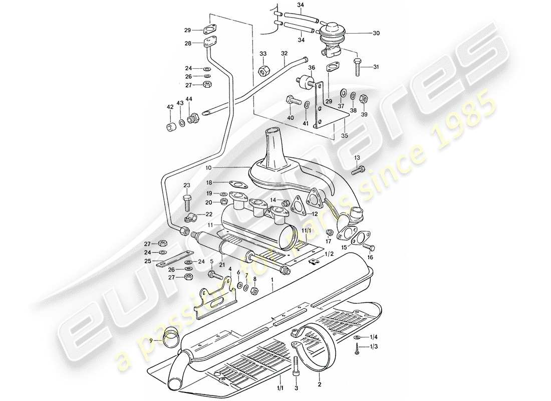 porsche 1977 (911) sistema di scarico - d - mj 1975>> - d - mj 1977>> schema delle parti