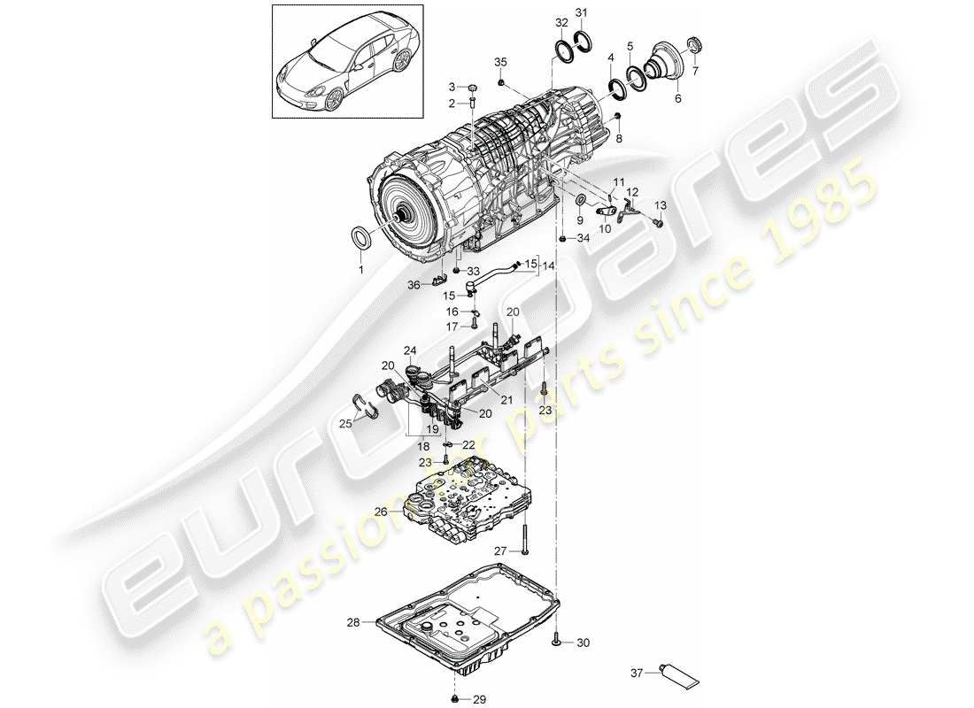 porsche 2013 (panamera 970) 7-speed schema delle parti del cambio a doppia frizione
