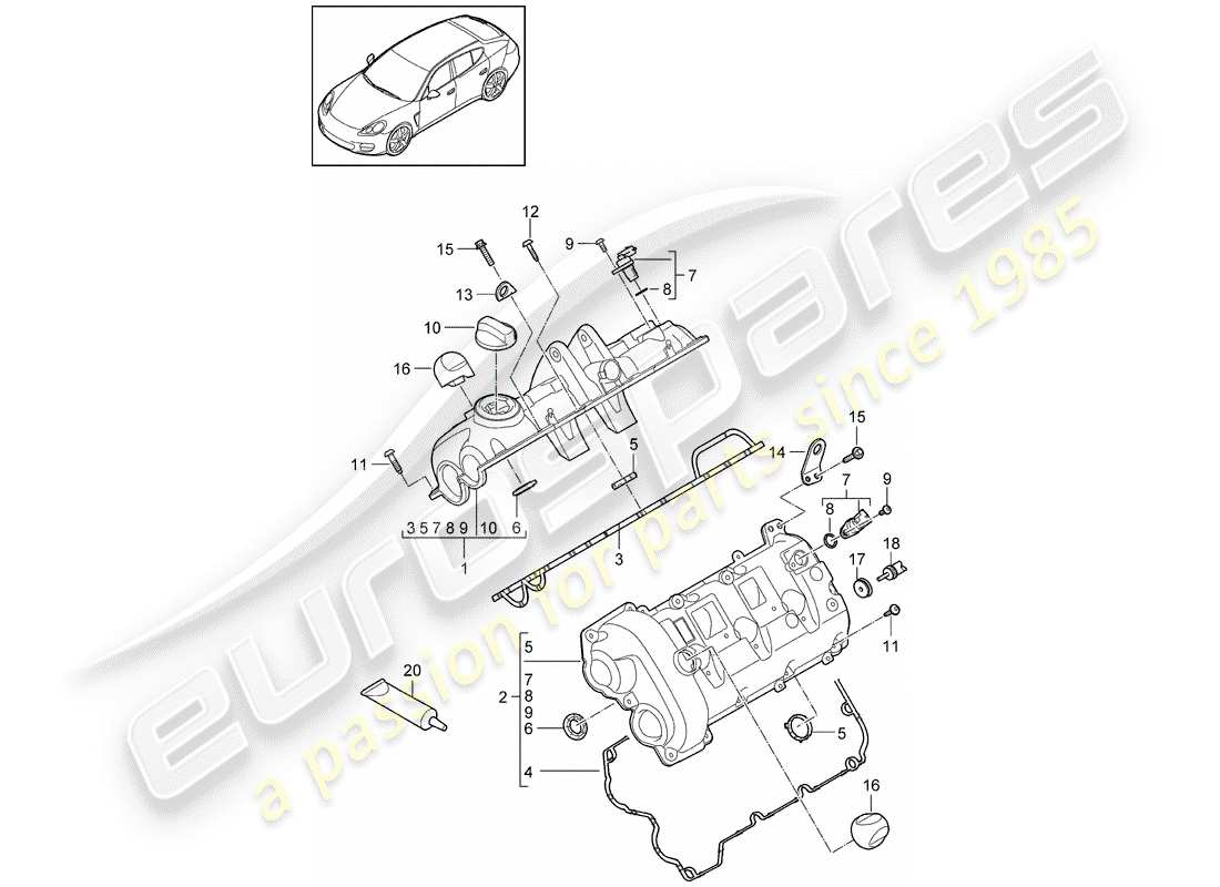 porsche 2013 (panamera 970) coperchio valvola diagramma delle parti