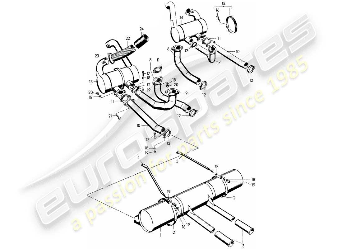 porsche 1954 (356/356a) sistema di scarico - m 90 501 >> 91 000 schema delle parti