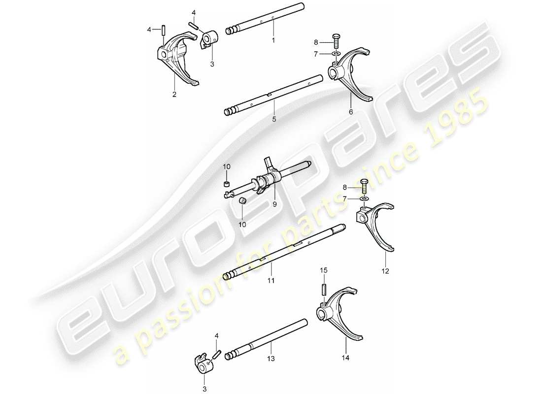 porsche 2004 (996 gt3) albero del selettore - forcella del selettore - asta del cambio schema delle parti