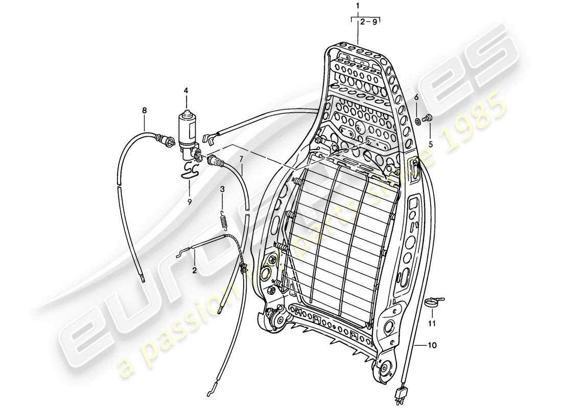 porsche 1986 (928) sedile anteriore - telaio schienale - parti singole - d - mj 1985>> schema delle parti
