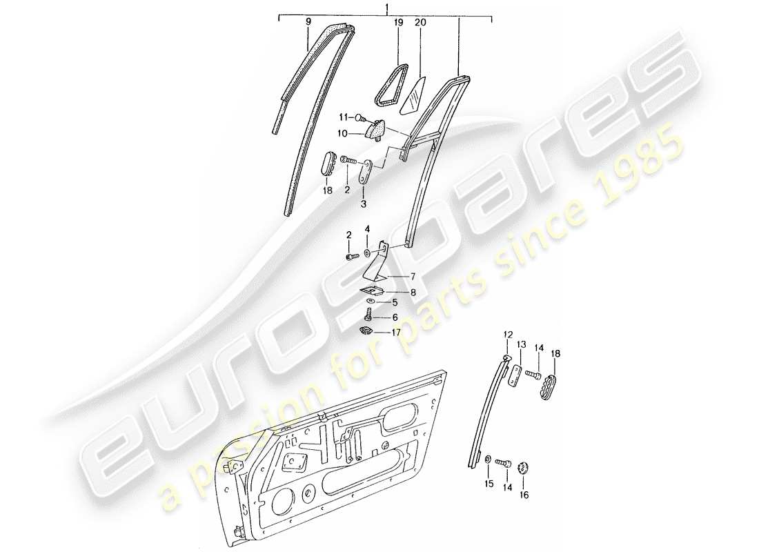 porsche 1994 (993) schema delle parti del telaio della finestra