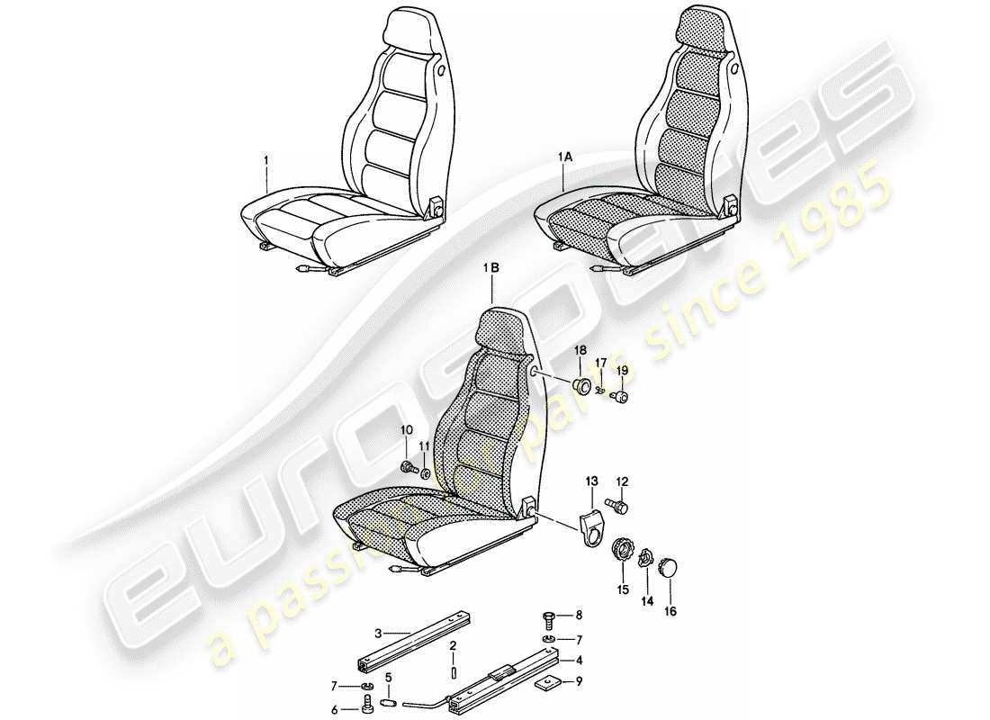 porsche 1981 (928) sedile anteriore - schema delle parti complete