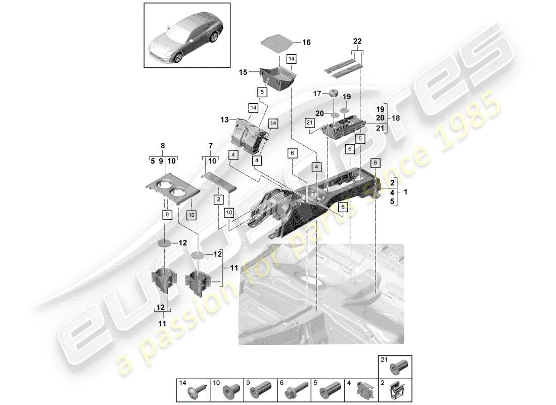 porsche 2020 (panamera 971-1) console centrale diagramma delle parti
