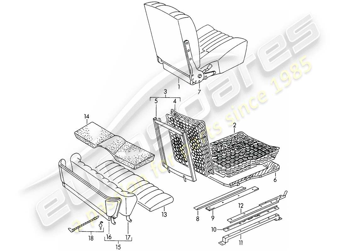 porsche 1954 (356/356a) sedile anteriore e sedile di emergenza schema delle parti