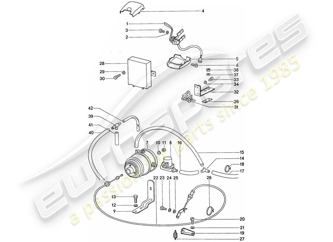 porsche 1977 (911) sistema di controllo della velocità di crociera diagramma delle parti
