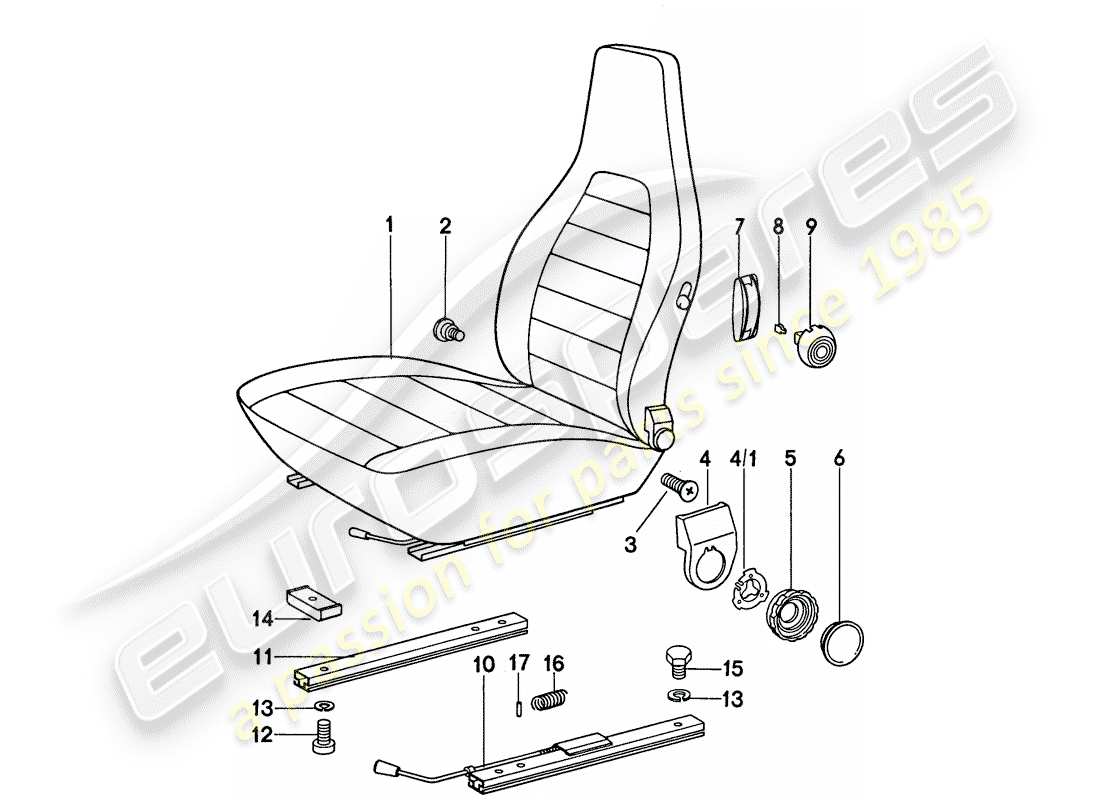 porsche 1977 (911) sedile anteriore - completo diagramma delle parti