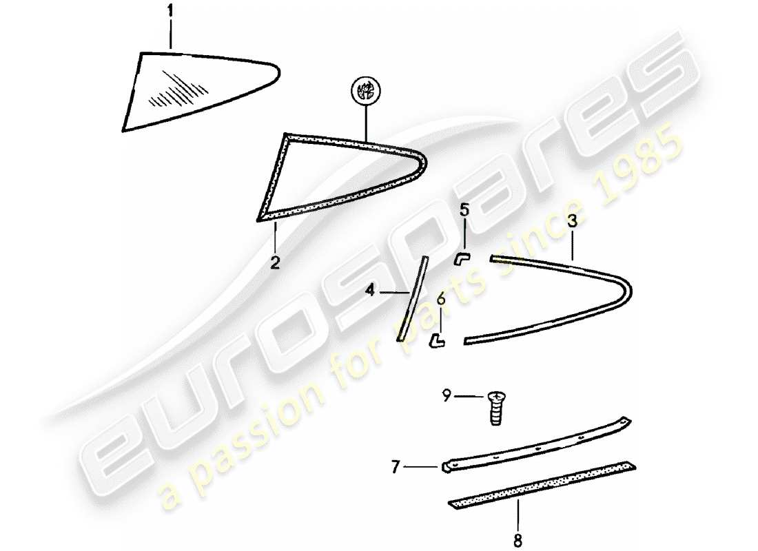 porsche 1982 (911) vetri della finestra diagramma delle parti