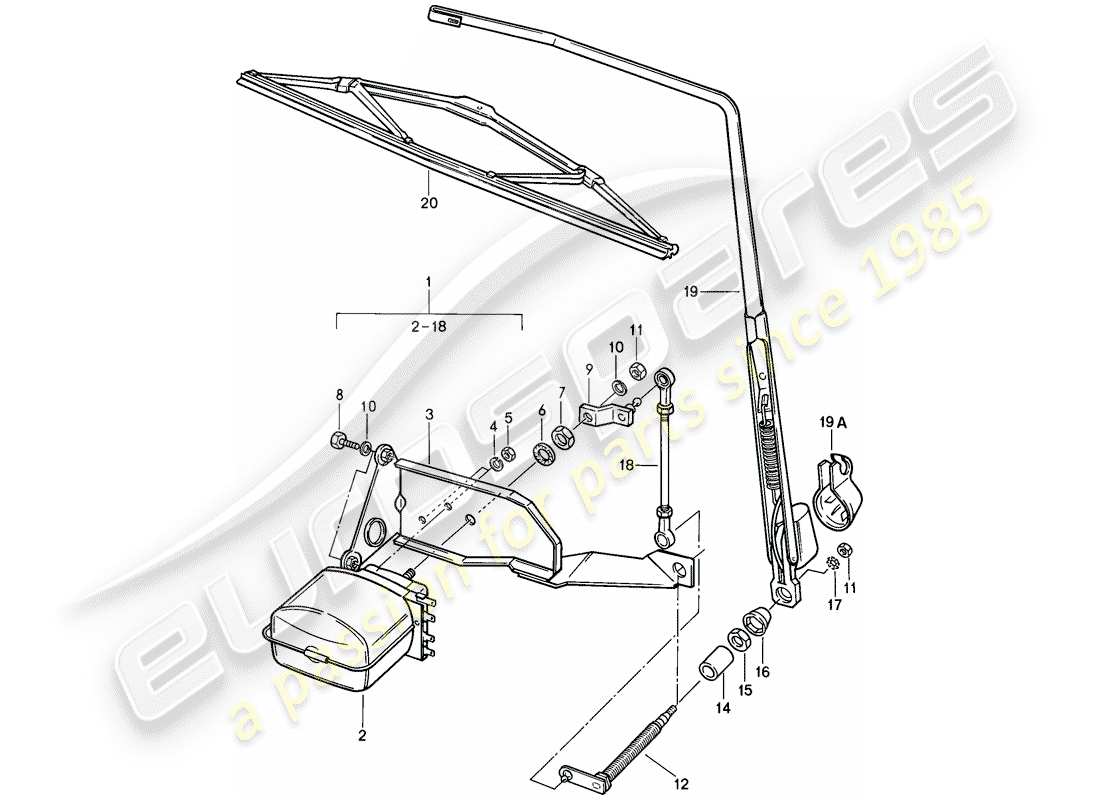 porsche 1987 (911) tergicristallo posteriore diagramma delle parti