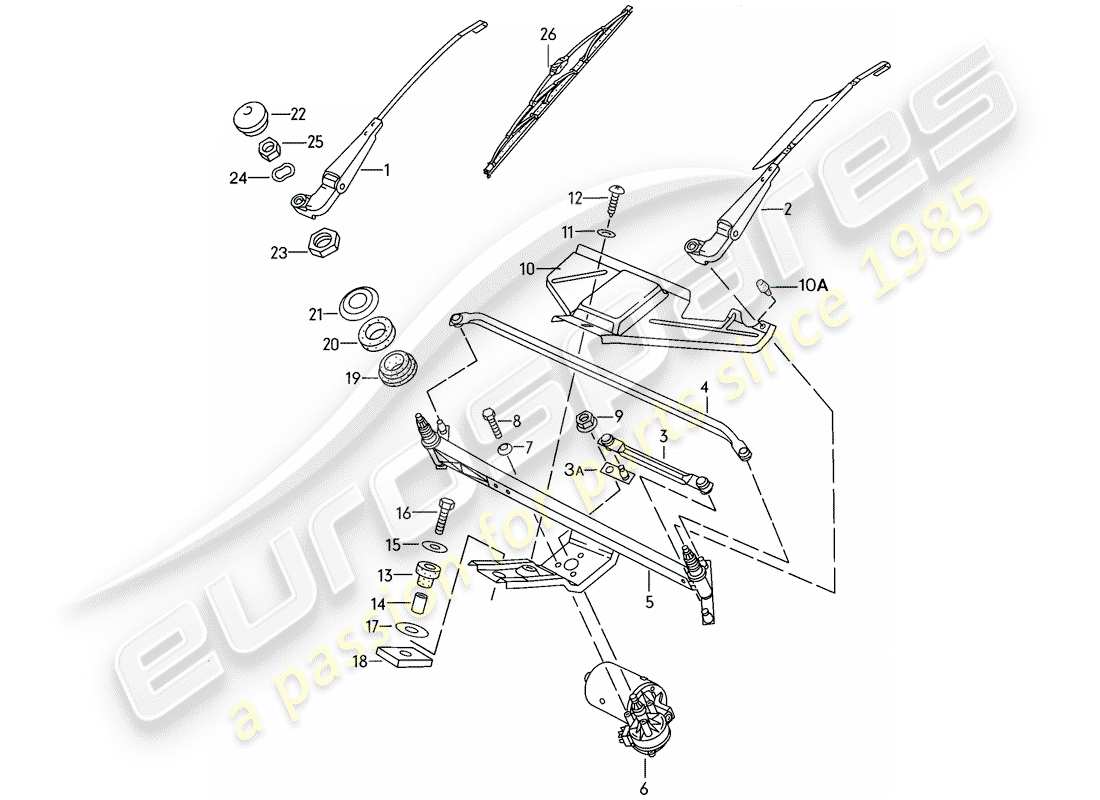 porsche 1982 (944) sistema tergicristallo diagramma delle parti