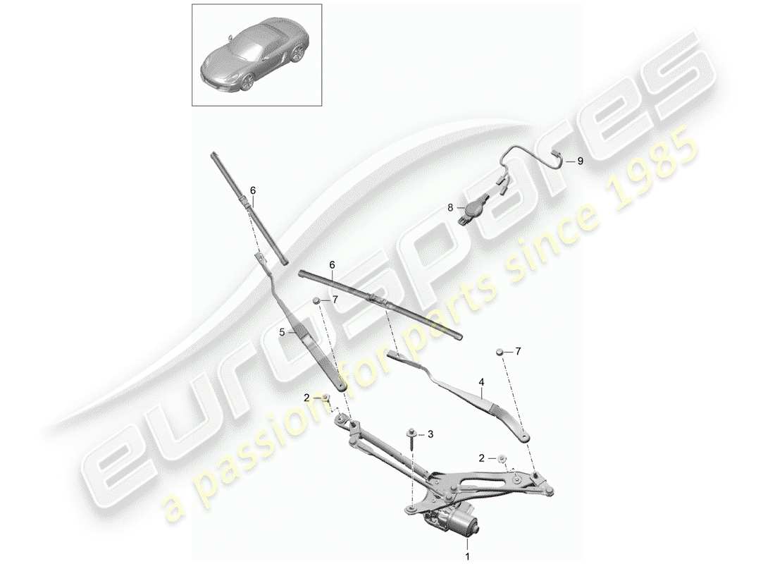 porsche 2014 (981 boxster) sistema tergicristallo compl. diagramma delle parti