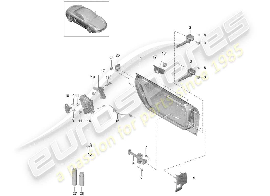 porsche 2015 (981 boxster) guscio della porta diagramma delle parti