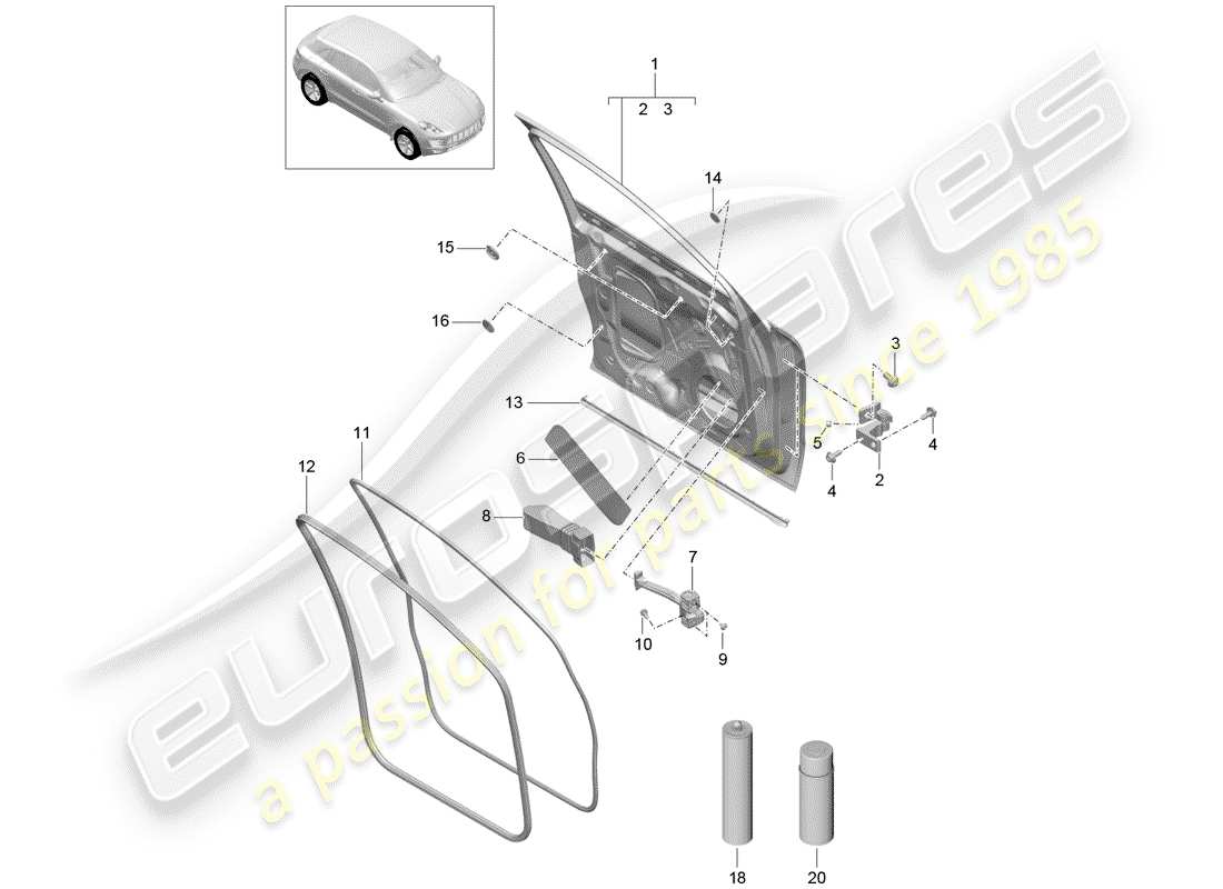 porsche 2016 (macan) schema delle parti guscio della portiera