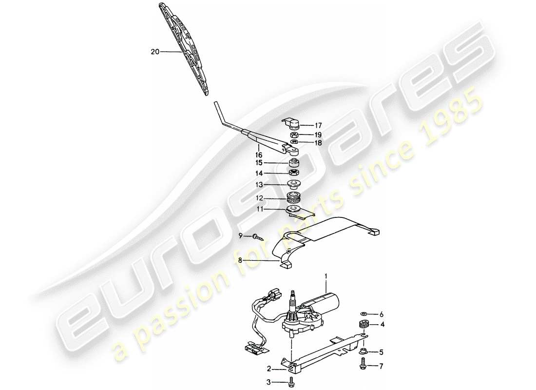 porsche 1998 (993) tergicristallo posteriore diagramma delle parti