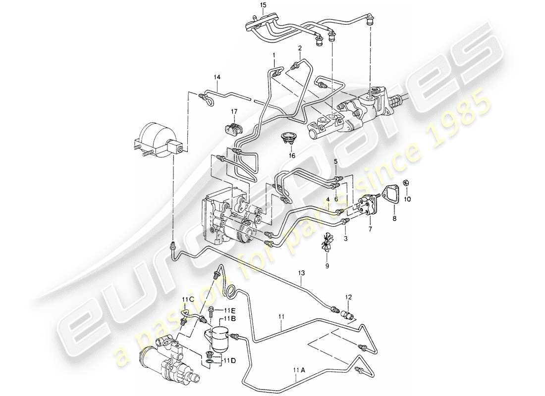 porsche 1994 (993) linee freno - estremità anteriore - - d - mj 1995>> diagramma delle parti