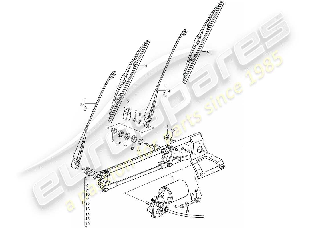 porsche 1988 (959) sistema tergicristallo diagramma delle parti