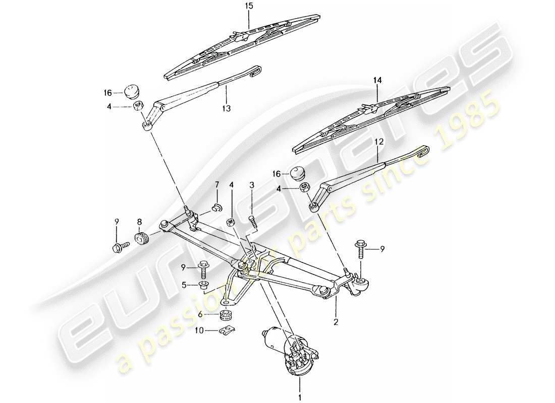 porsche 2002 (996 gt3) sistema tergicristallo diagramma delle parti
