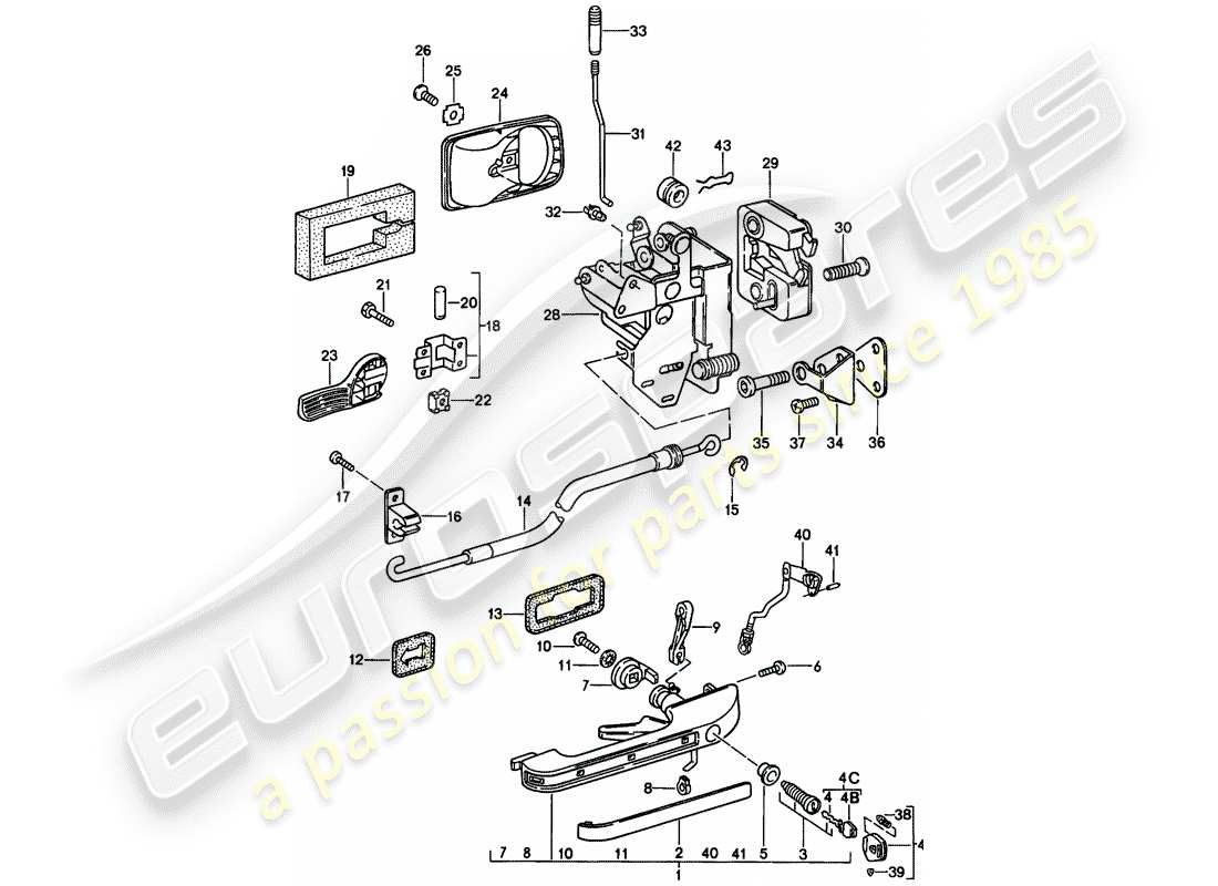 porsche 1988 (944) maniglia della porta, esterna - chiusura della porta diagramma delle parti