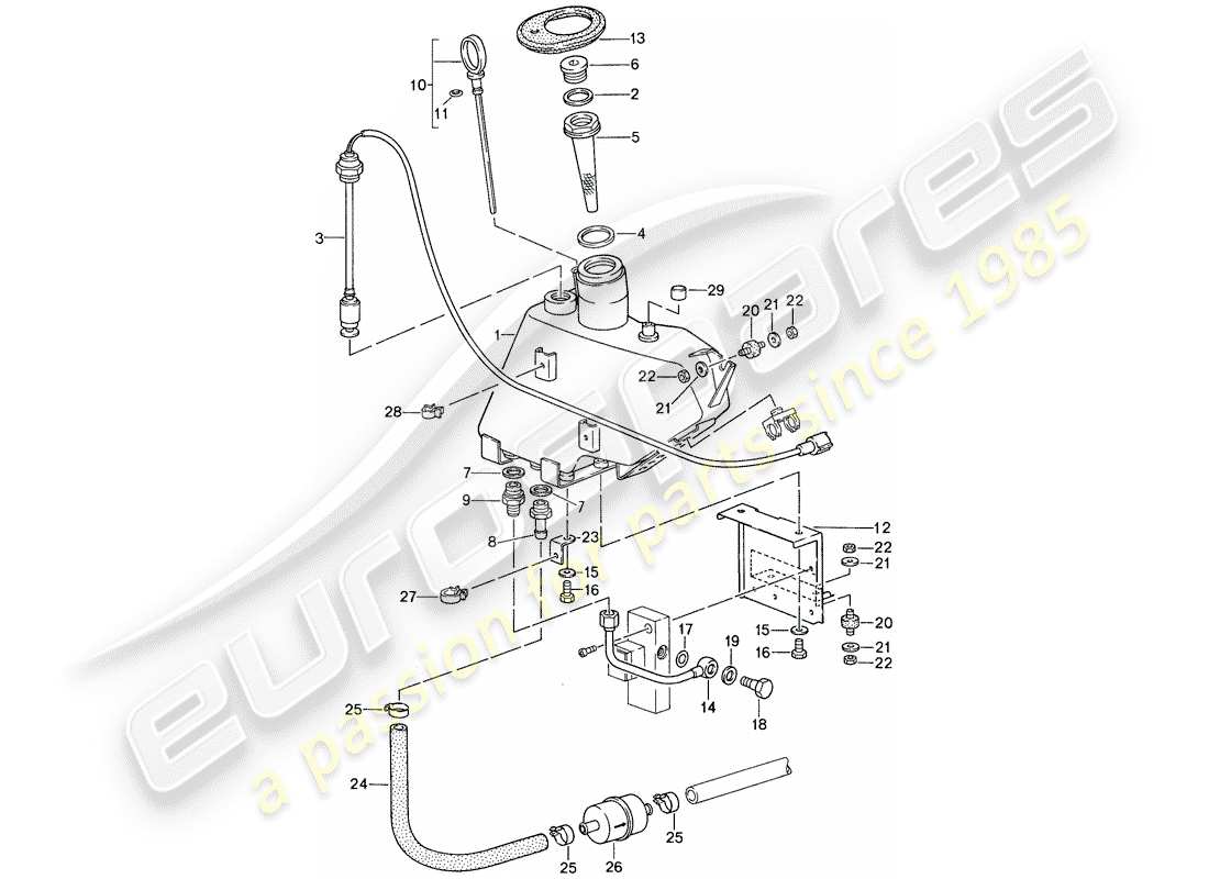 porsche 1987 (959) sistema autolivellante - serbatoio olio schema delle parti