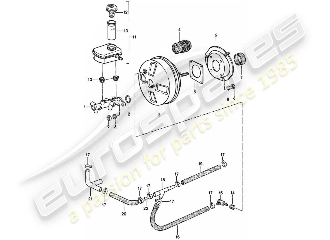 porsche 1982 (944) cilindro maestro del freno - servofreno - serbatoio schema delle parti
