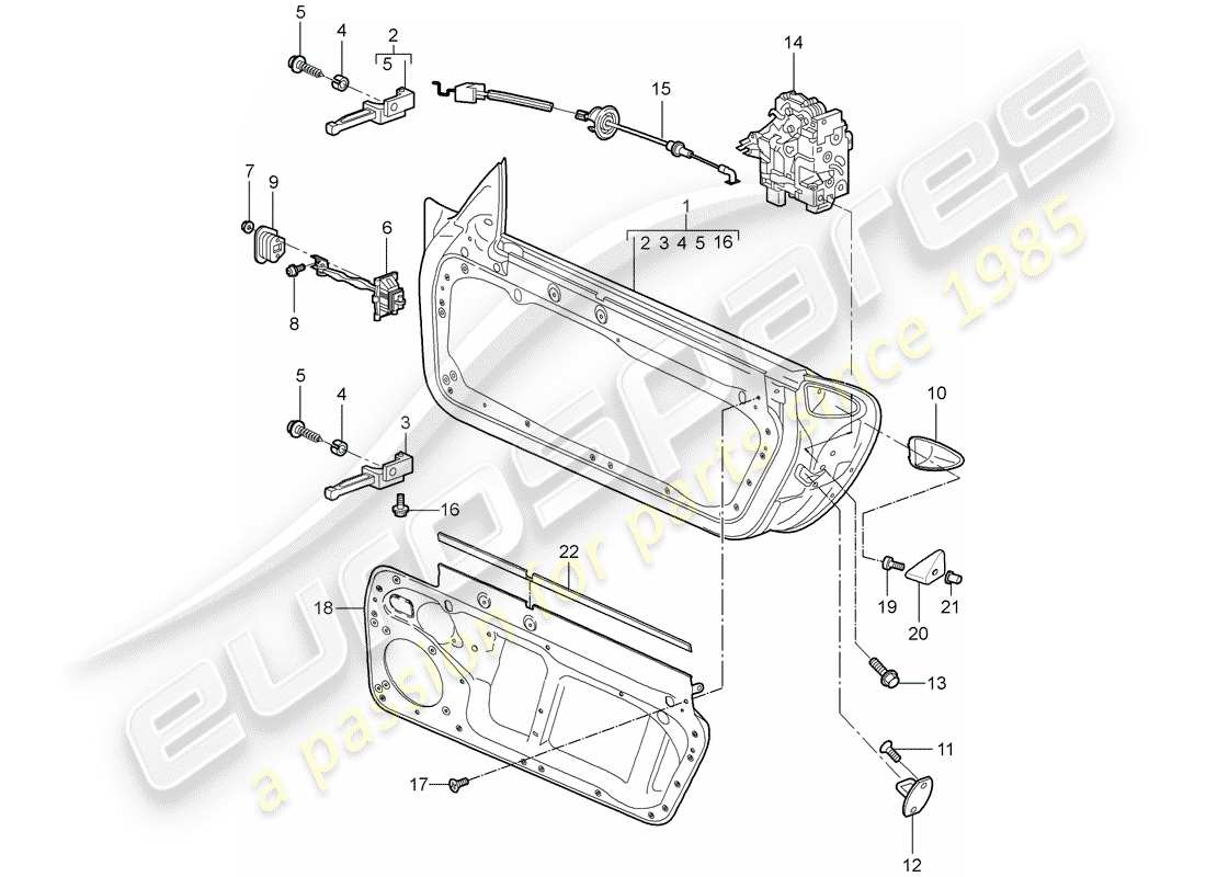 porsche 2008 (987 boxster) guscio della porta diagramma delle parti
