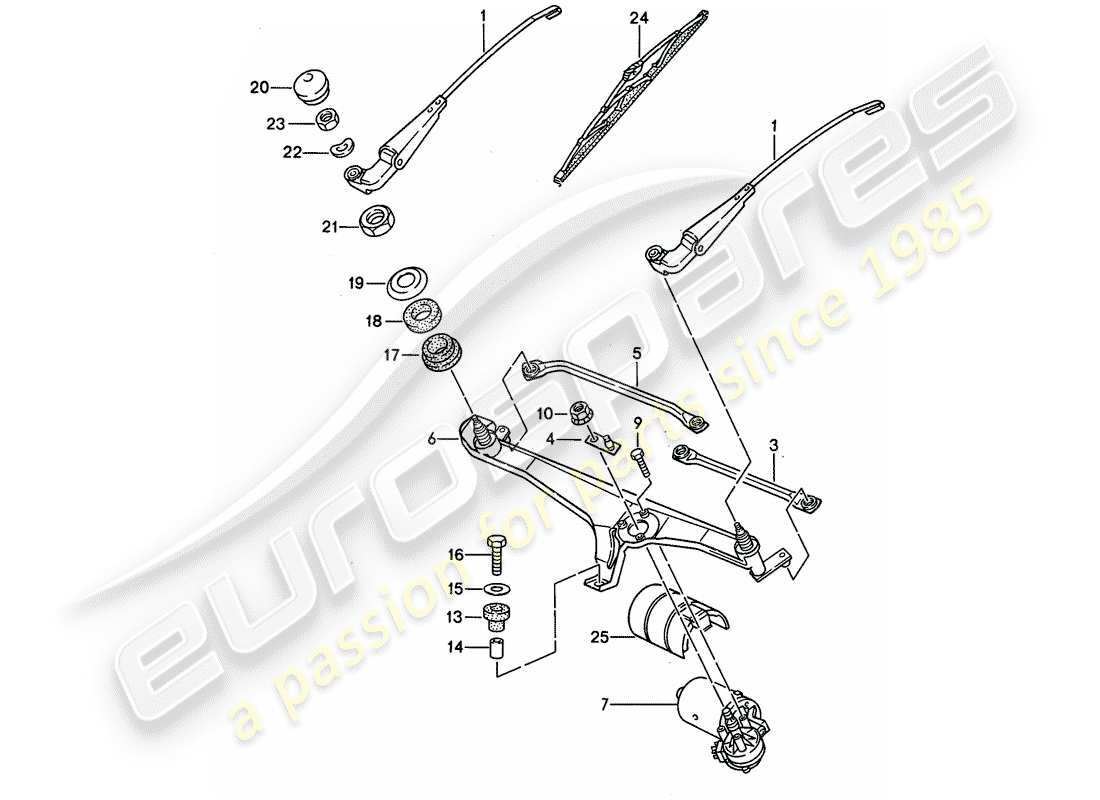 porsche 1990 (944) sistema tergicristallo schema delle parti
