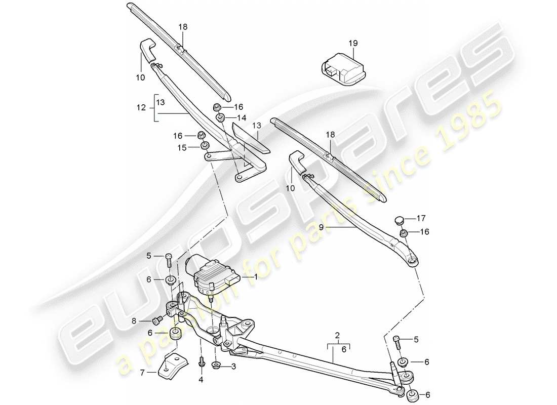 porsche 2005 (cayenne e1 9pa) sistema tergicristallo compl. diagramma delle parti