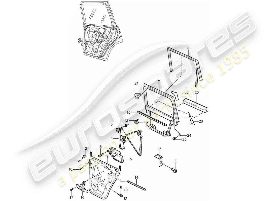 porsche 2005 (cayenne e1 9pa) schema delle parti del regolatore della finestra