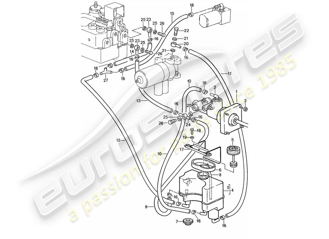 porsche 1987 (959) sistema idraulico dei freni diagramma delle parti
