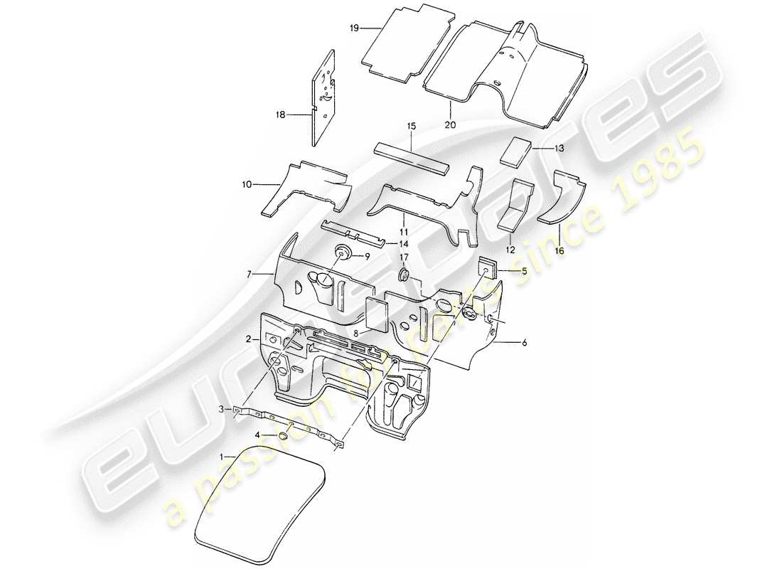 porsche 1992 (928) scocca - isolamento acustico 1 diagramma delle parti