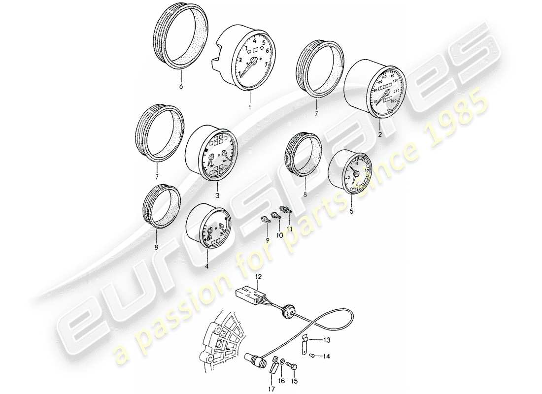porsche 1993 (964) strumenti diagramma delle parti