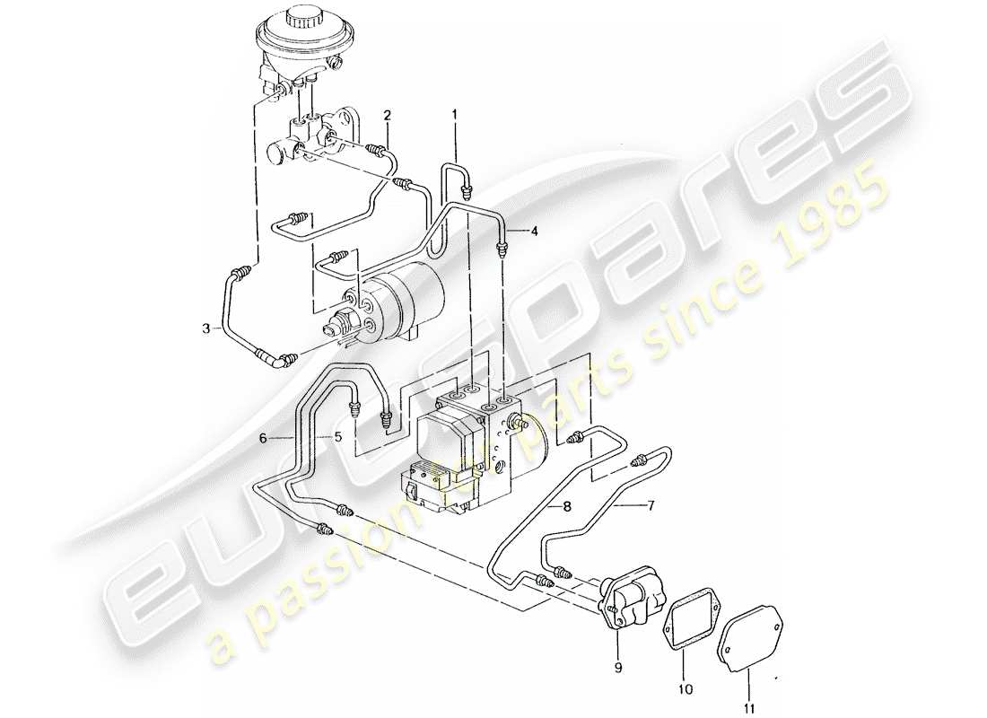 porsche 2005 (996 turbo / gt2) linee dei freni - parte anteriore diagramma delle parti