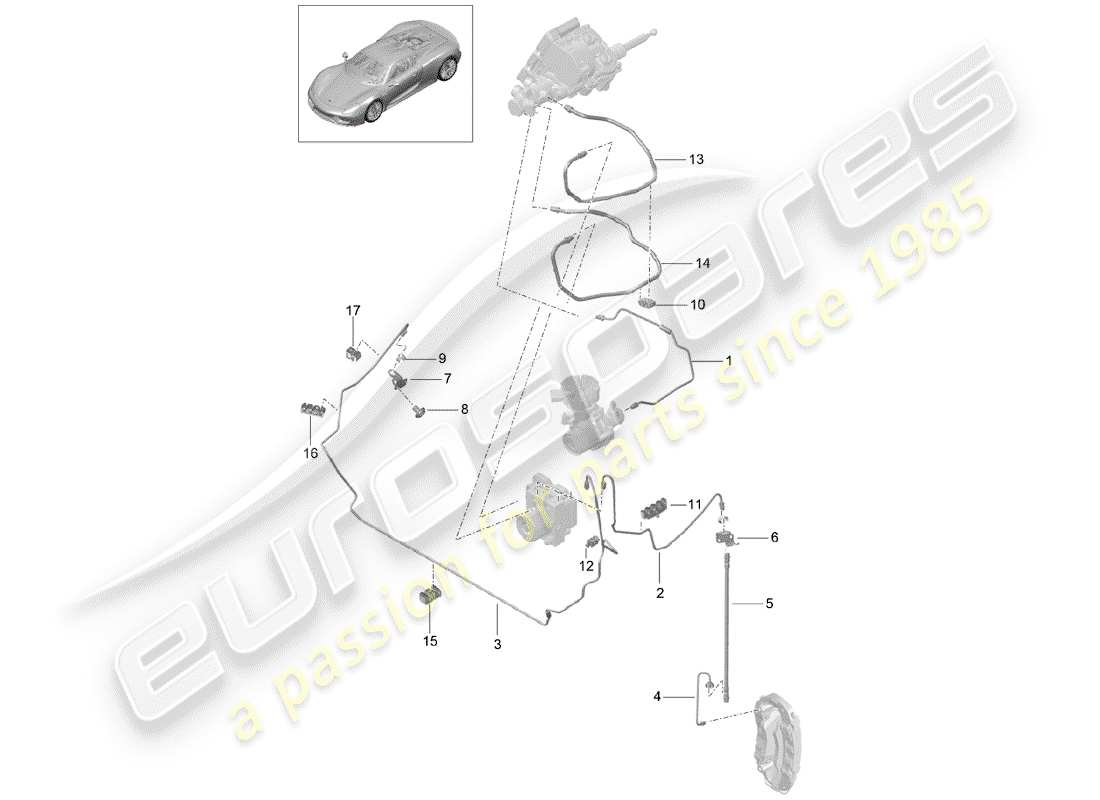 porsche 2015 (918 spyder) diagramma delle parti delle linee dei freni