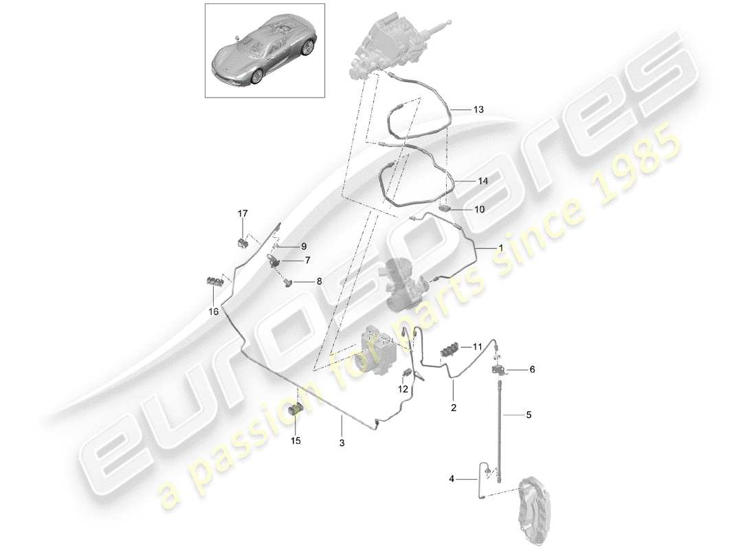 porsche 918 spyder (2015) diagramma delle parti delle linee dei freni