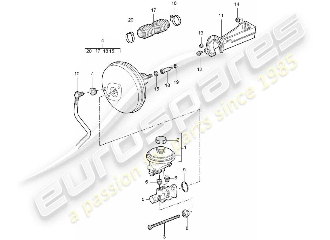 porsche 2008 (987 boxster) cilindro maestro del freno schema delle parti