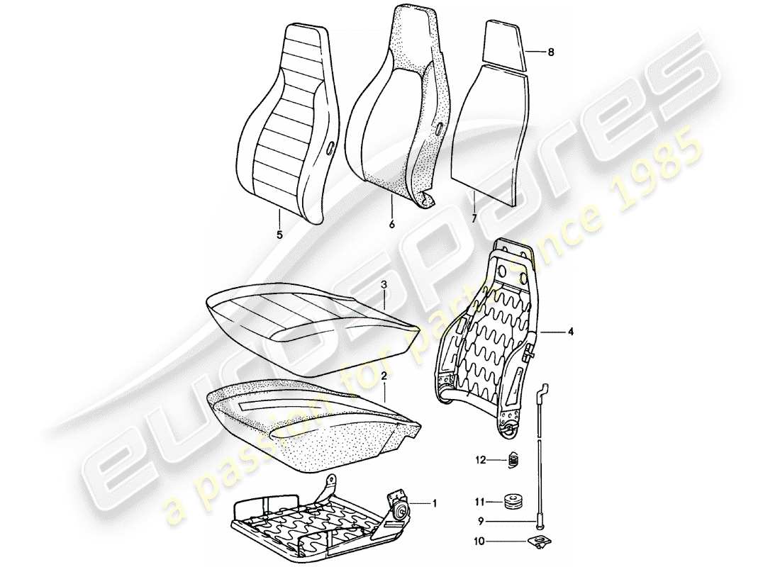 porsche 1982 (911) sedile anteriore - parti singole diagramma delle parti