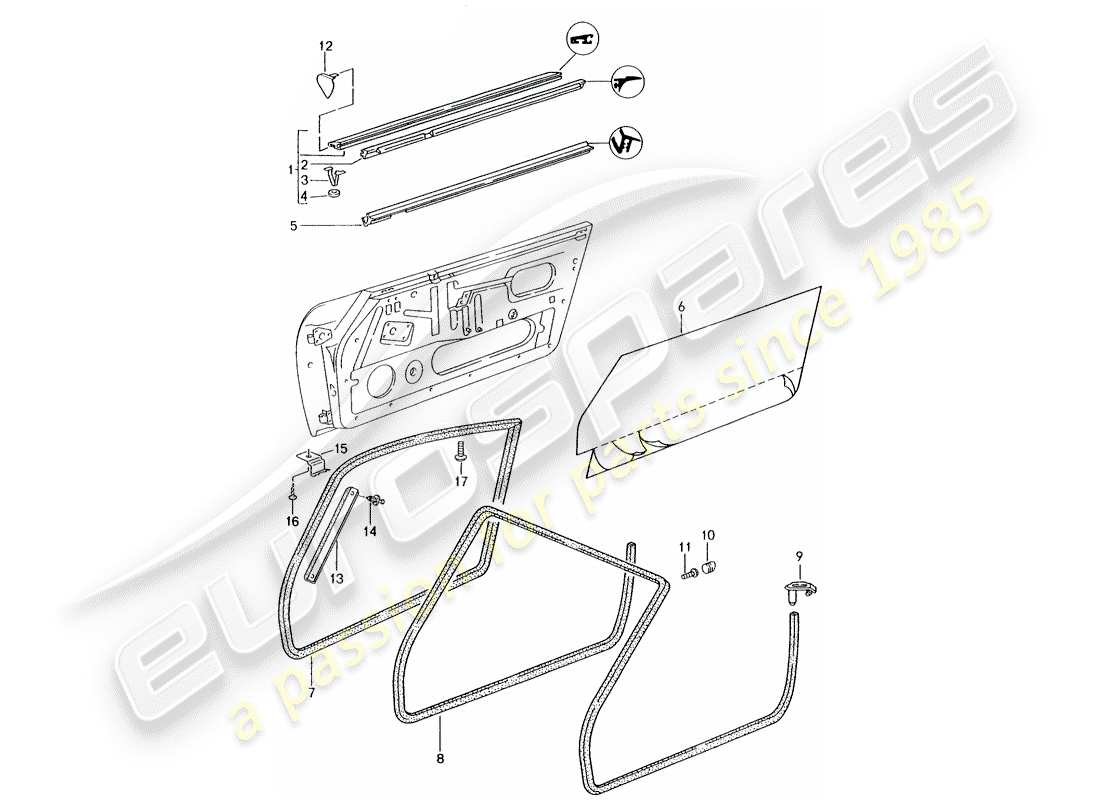 porsche 1998 (993) striscia di tenuta - porte diagramma delle parti
