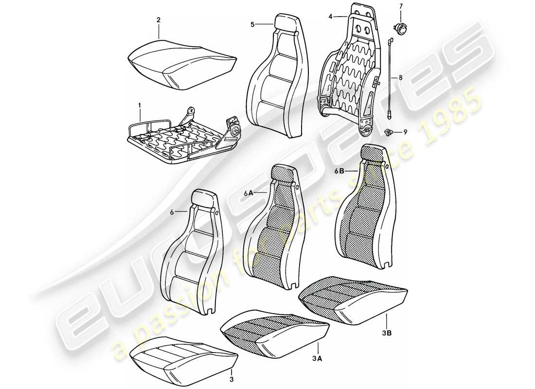 porsche 1982 (928) sedile anteriore - parti singole diagramma delle parti