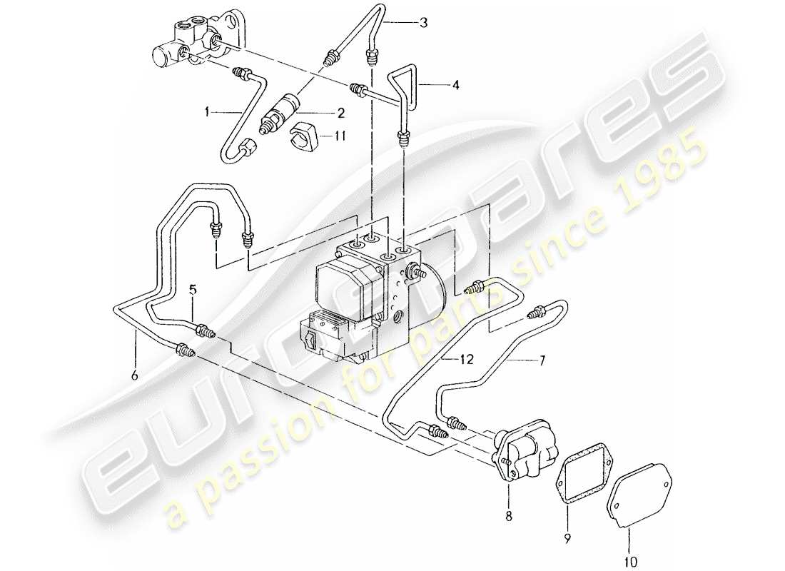 porsche 2001 (996) linea freno - estremità anteriore schema delle parti