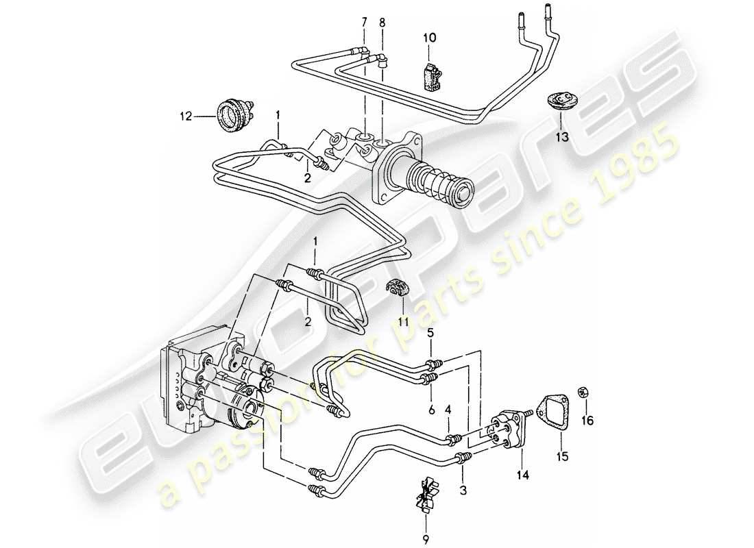porsche 1998 (993) linee dei freni - parte anteriore diagramma delle parti