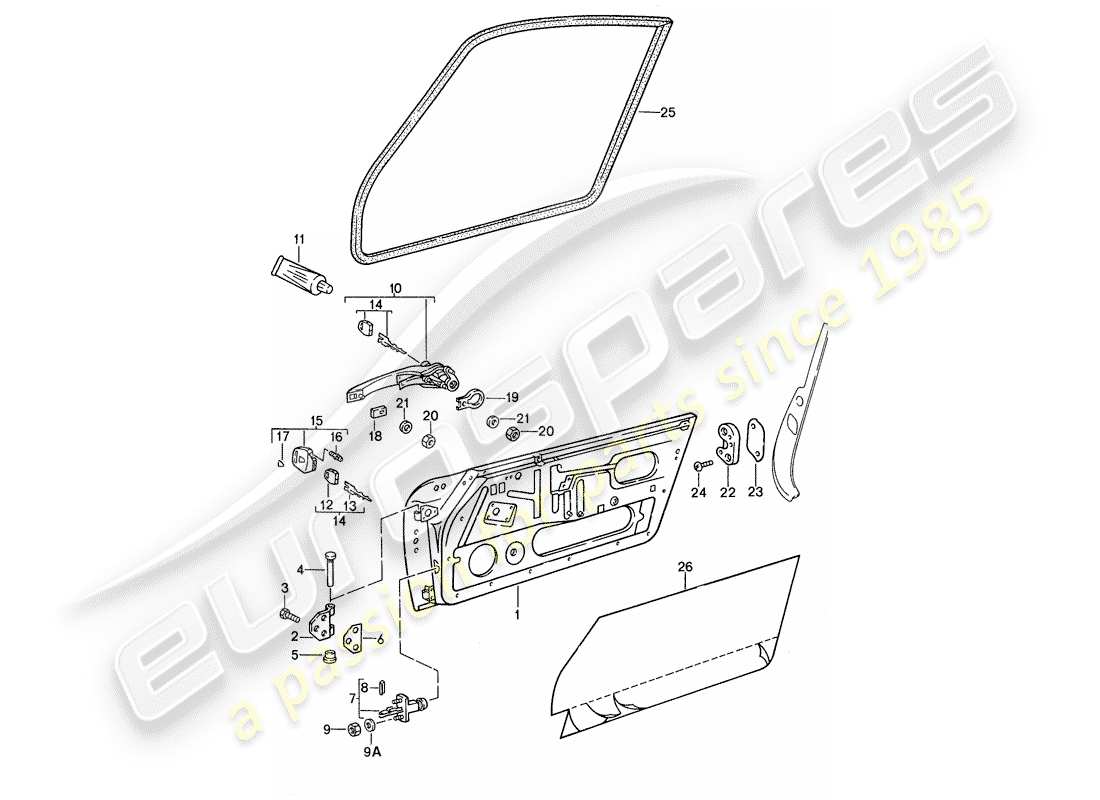 porsche 1987 (959) porta - con parti di installazione diagramma delle parti